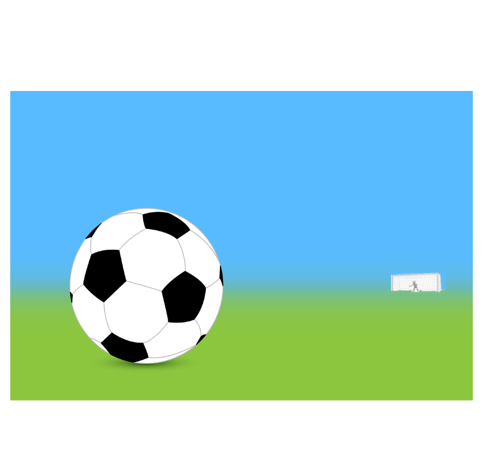Kind steht sehr weit vor Fußballtor.